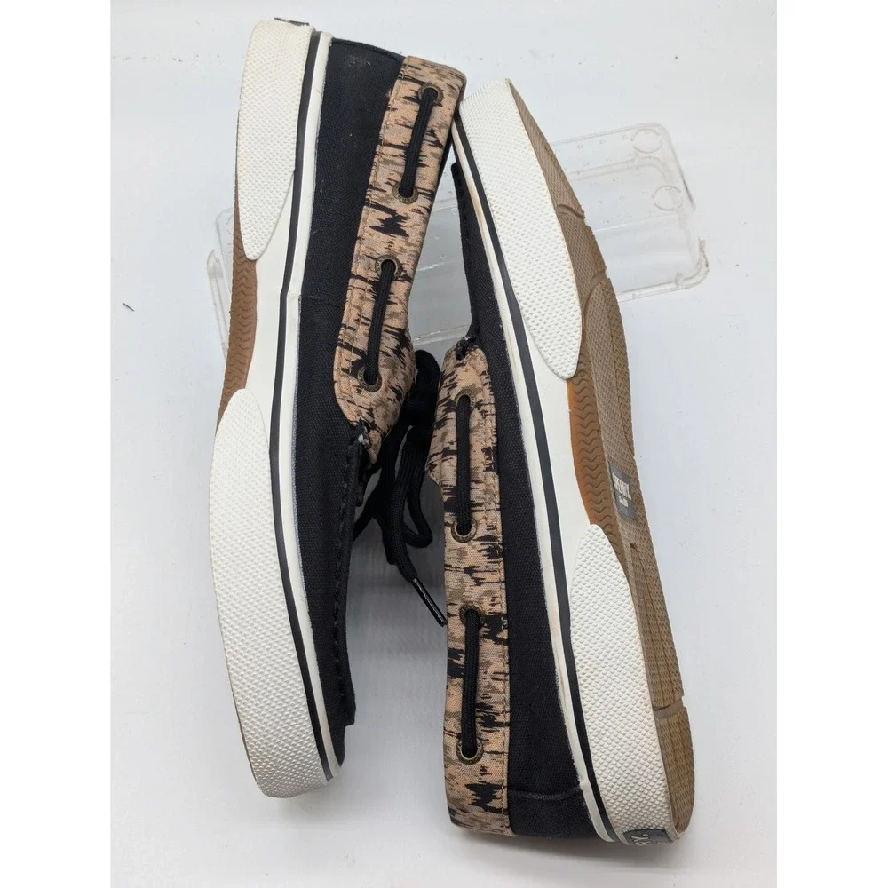 Sperry Top-Sider Men 10 Black Boat Shoes Tan Print Memory Foam STS24401 NWOB